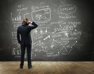 Businessman In Front a Board with Business Concept