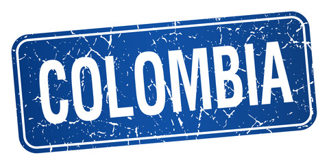 Colombia blue stamp isolated on white background