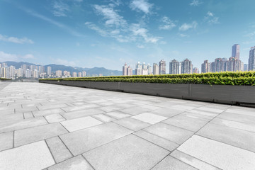 modern skyline and empty road