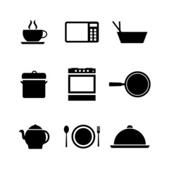 Vector black food icons set on white background