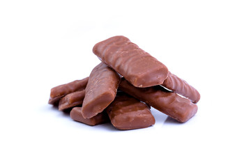 Chocolate candies on a white background.