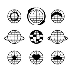 vector black globe icon set on white background
