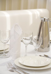 Table setting in restaurant interior