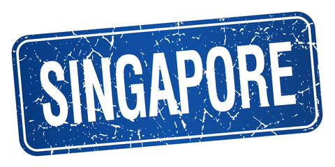 Singapore blue stamp isolated on white background