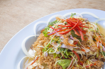 Spicy Crispy Catfish in white plate