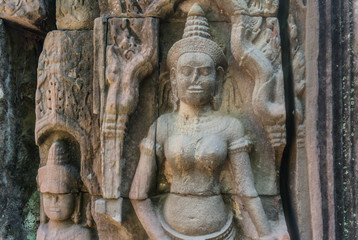 Fototapeta na wymiar Focus of Stone murals and sculptures in Angkor wat