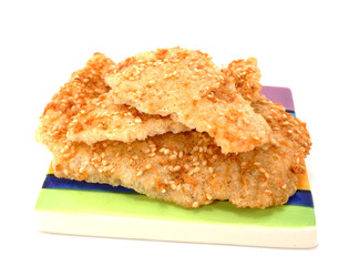 Jasmine rice cracker with shrimp floss.