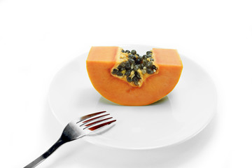 Fresh and ripe papaya isolated on white background