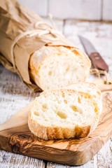 French Baguette on cutting board