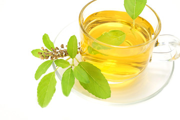 Sweet basil tea mix honey on white background