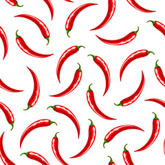 Seamless background with red chili peppers. Vector illustration. - obrazy, fototapety, plakaty