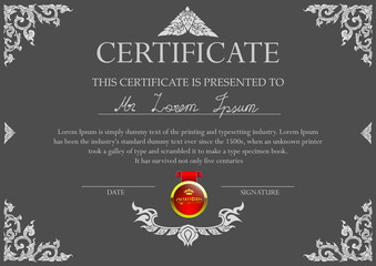 Certificate design template with Thai art frame.