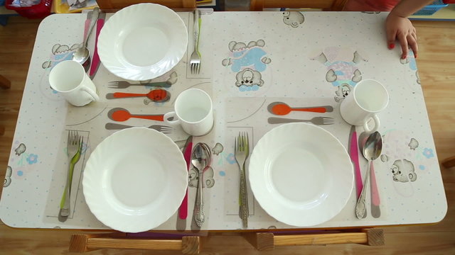 Dining table served in kindergarten

