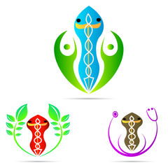 Medical care logo design isolated in white background.