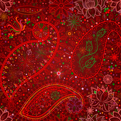 Vintage floral motif ethnic seamless background.