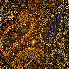 Vintage floral motif ethnic seamless background.