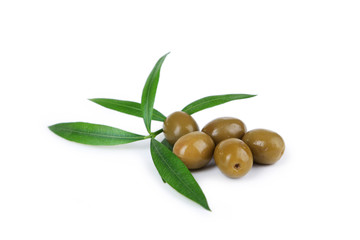 Green olives isolated on white