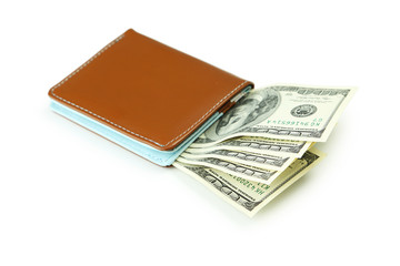 Wallet with dollars banknotes isolated on white