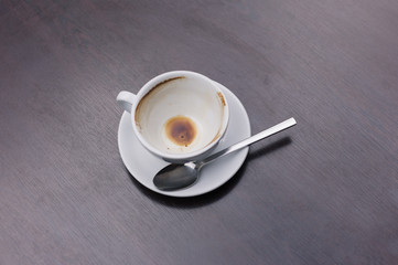 Empty cup of coffee on table