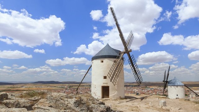Traditional Spanish windmills in Consuegra, Toledo
