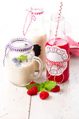 Healthy smoothie drinks and milk shake with fruits