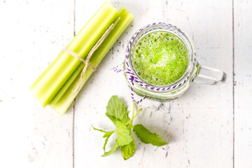 Healthy green smoothie drink with celery
