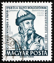 Postage stamp Hungary 1962 Johannes Gutenberg, Printer and Publi