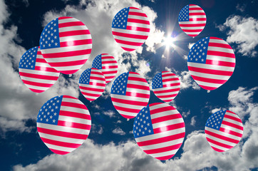 Obraz premium many balloons with usa flag on sky