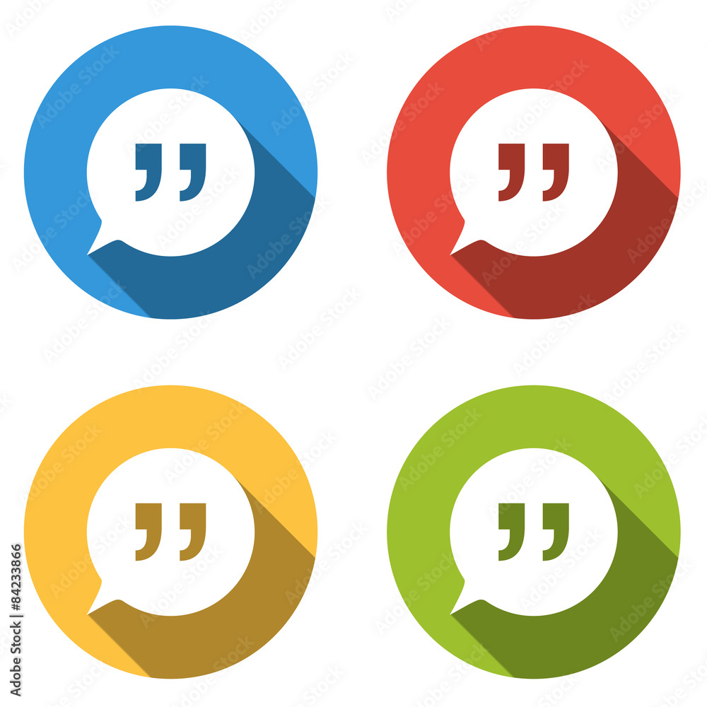 Poster collection of 4 isolated flat buttons for speech bubbles with qu