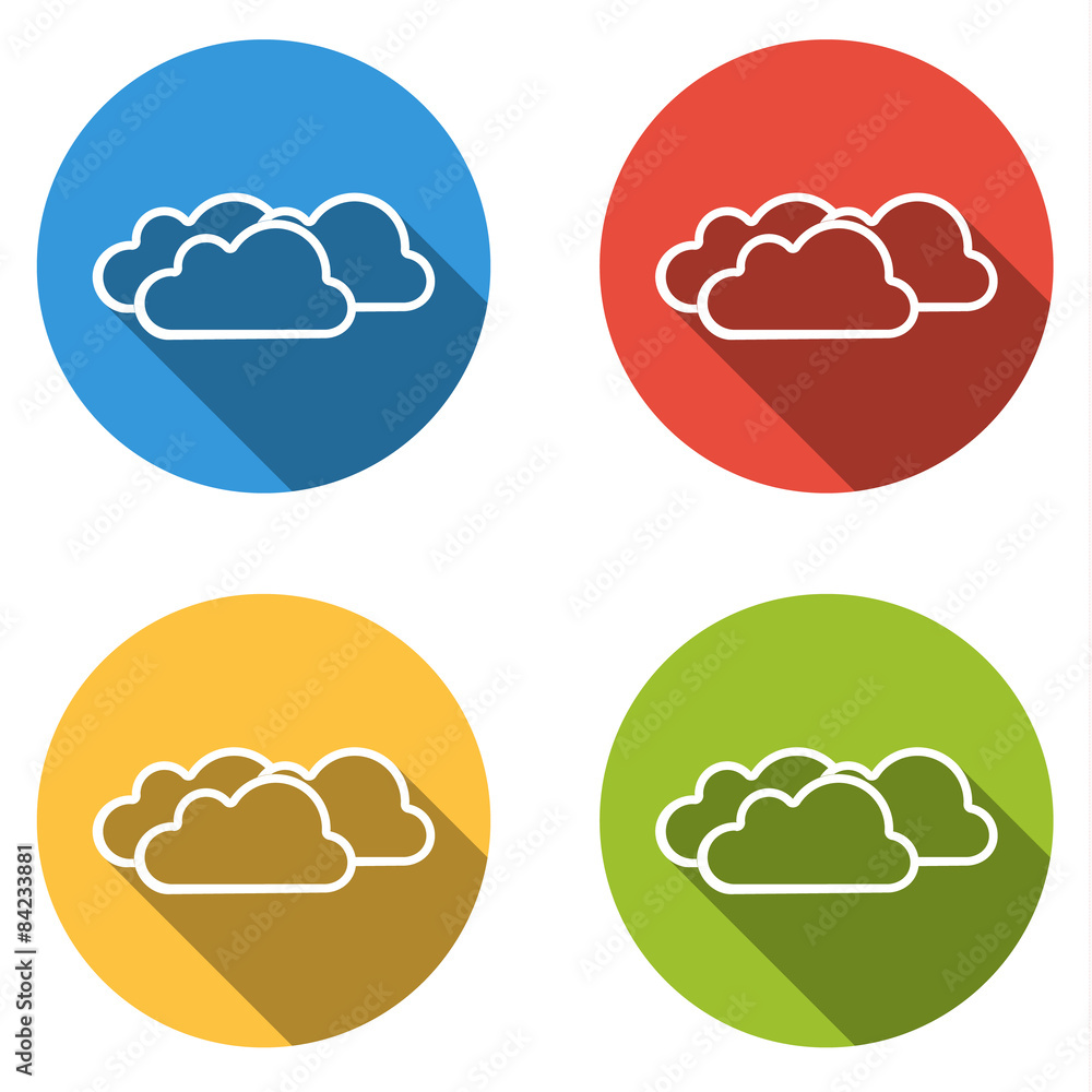 Poster collection of 4 isolated flat buttons for clouds