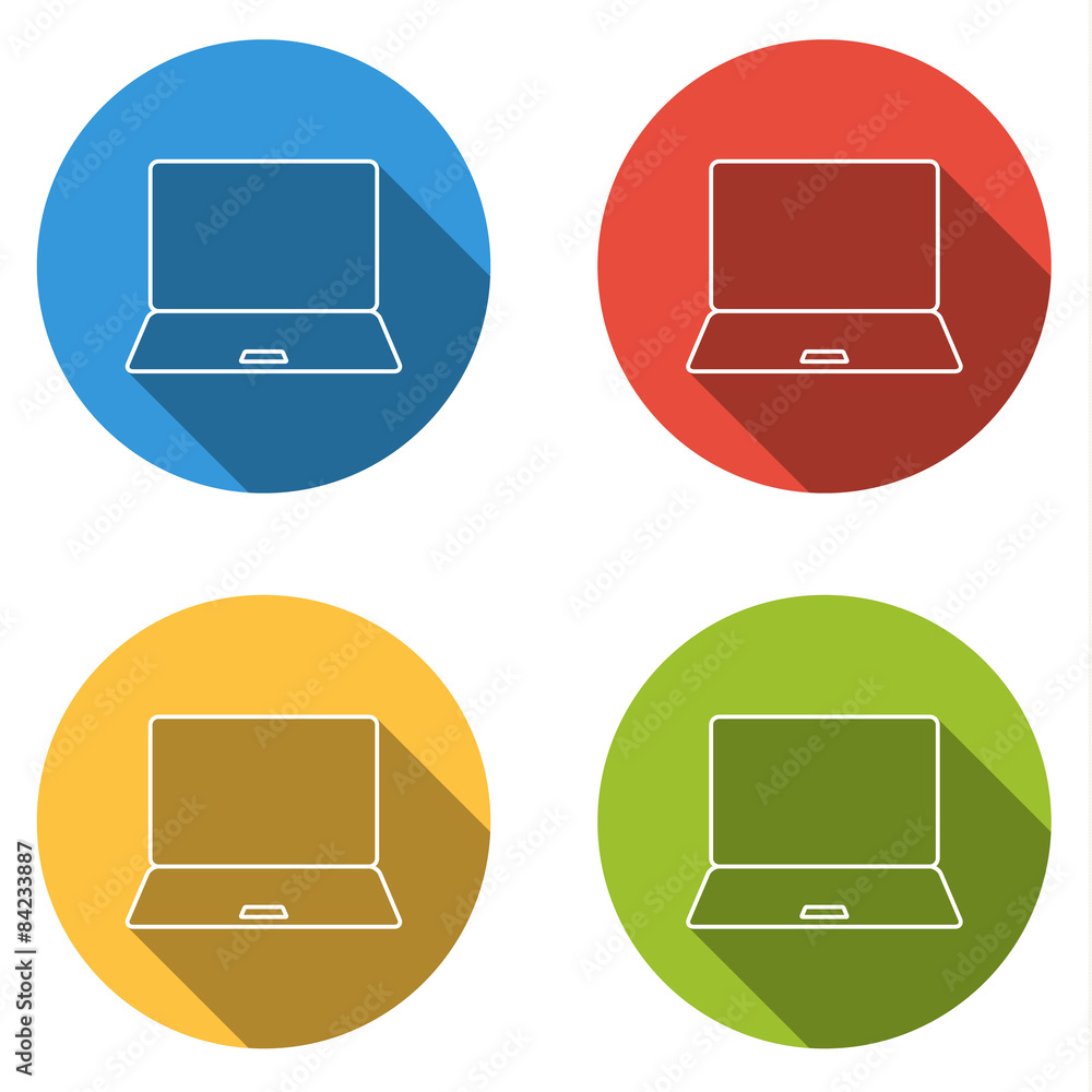 Poster collection of 4 isolated flat buttons for notebook (pc, notebook