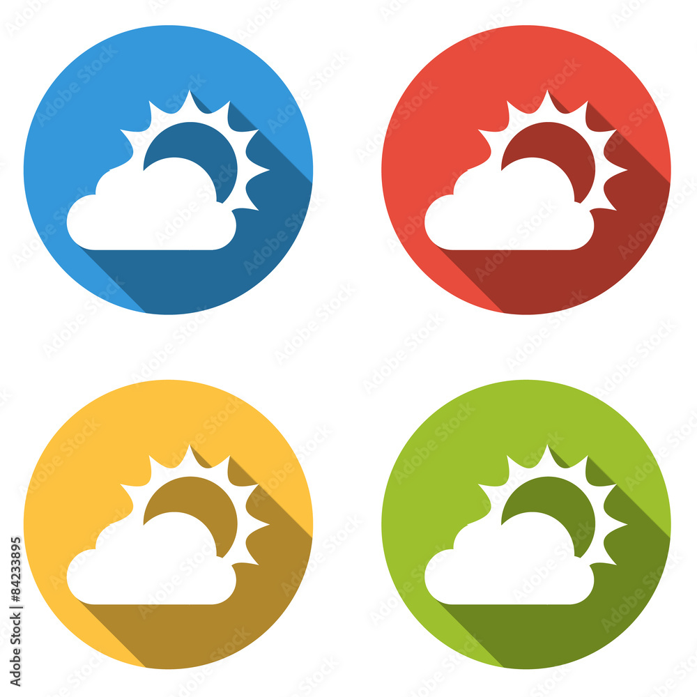 Poster collection of 4 isolated flat buttons for partly cloudy