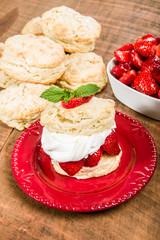 Strawberries and biscuits on plate vertical