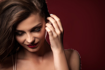 Naklejka premium Portrait of sexy brunette lady.