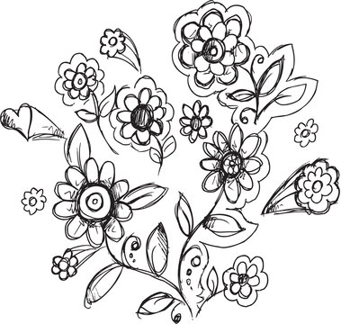 Doodle Flowers Drawing Vector Illustration Art