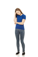 Beautiful worried teenage woman.