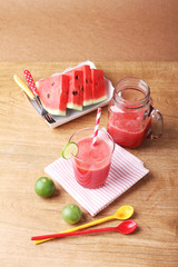Healthy watermelon lime smoothie and fresh watermelon