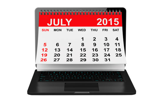 July 2015 calendar over laptop screen