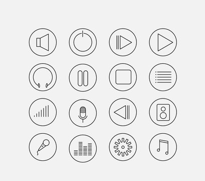 Thin audio icon set