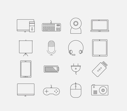 Thin electronic computer device icon set