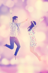 Happy couple with festive blur background