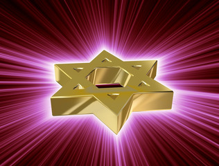 stylized image Star of David made of gold in the glow rays