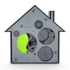House with gears, 3D