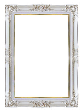 Frame white and gold copper vintage isolated background.