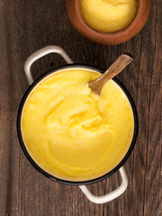 pot of rustic cooked italian polenta