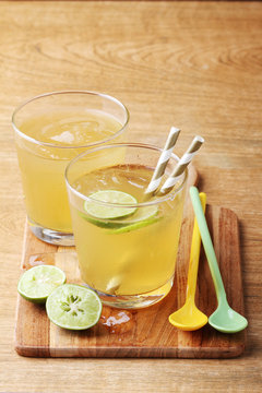 cold gold soft drink from lime and honey