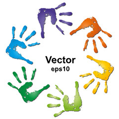 Conceptual  spiral made of painted human hands