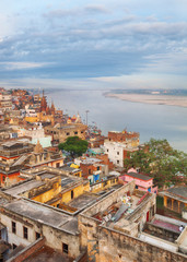scenic view over Varanasi from the roof 