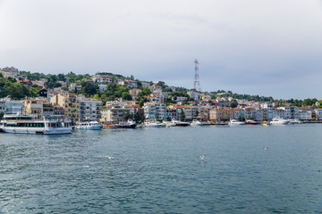 Fototapeta na wymiar Istanbul, Turkey. Embankment and pleasure boats