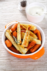 Tasty carrots with roasted parsnips